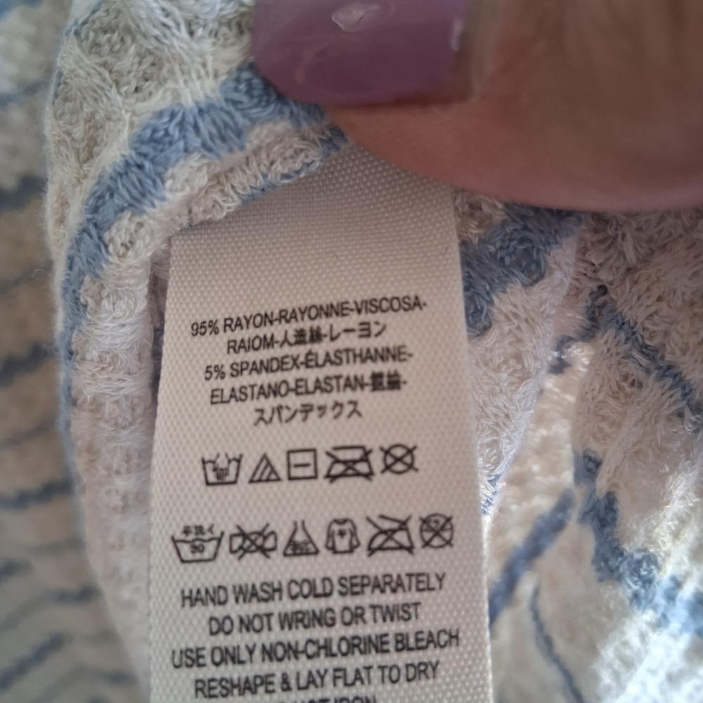 NWT Free People We The Free Kristina Thermal Top Blue White Striped Hallow Boho - Picture 8 of 14